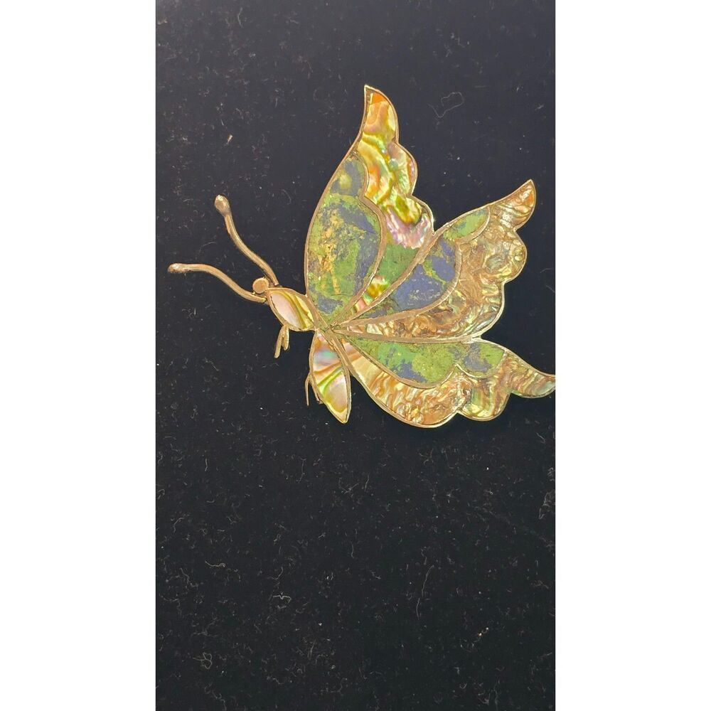 Vintage Beto Taxco Sterling Abalone Butterfly Brooch